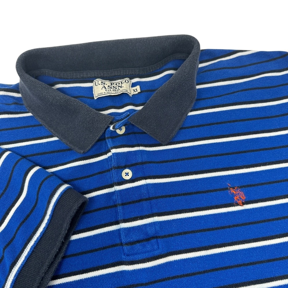 US Polo Assn Mens Polo Shirt Blue Striped Short Sleeve XL